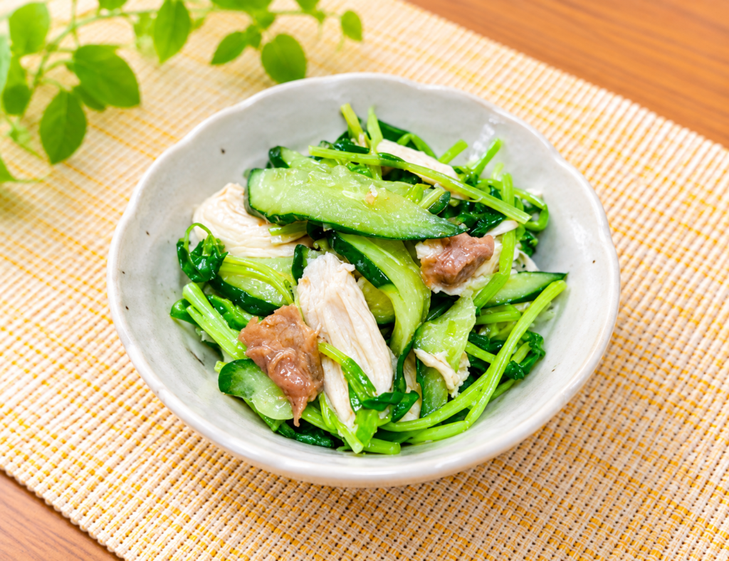 今夜の副菜に♪ささみと豆苗の梅マヨサラダ
