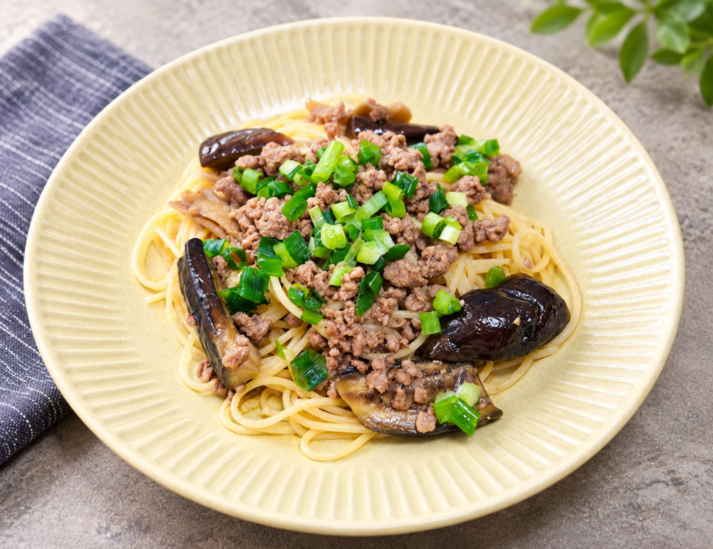 舞茸と茄子の和風ミートパスタ